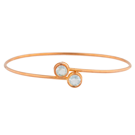 14Kt Rose Gold Plated Aquamarine Round Bezel Bangle Bracelet