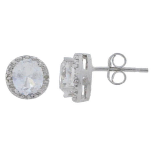 2 Ct White Sapphire & Diamond Round Stud Earrings 14Kt White Gold