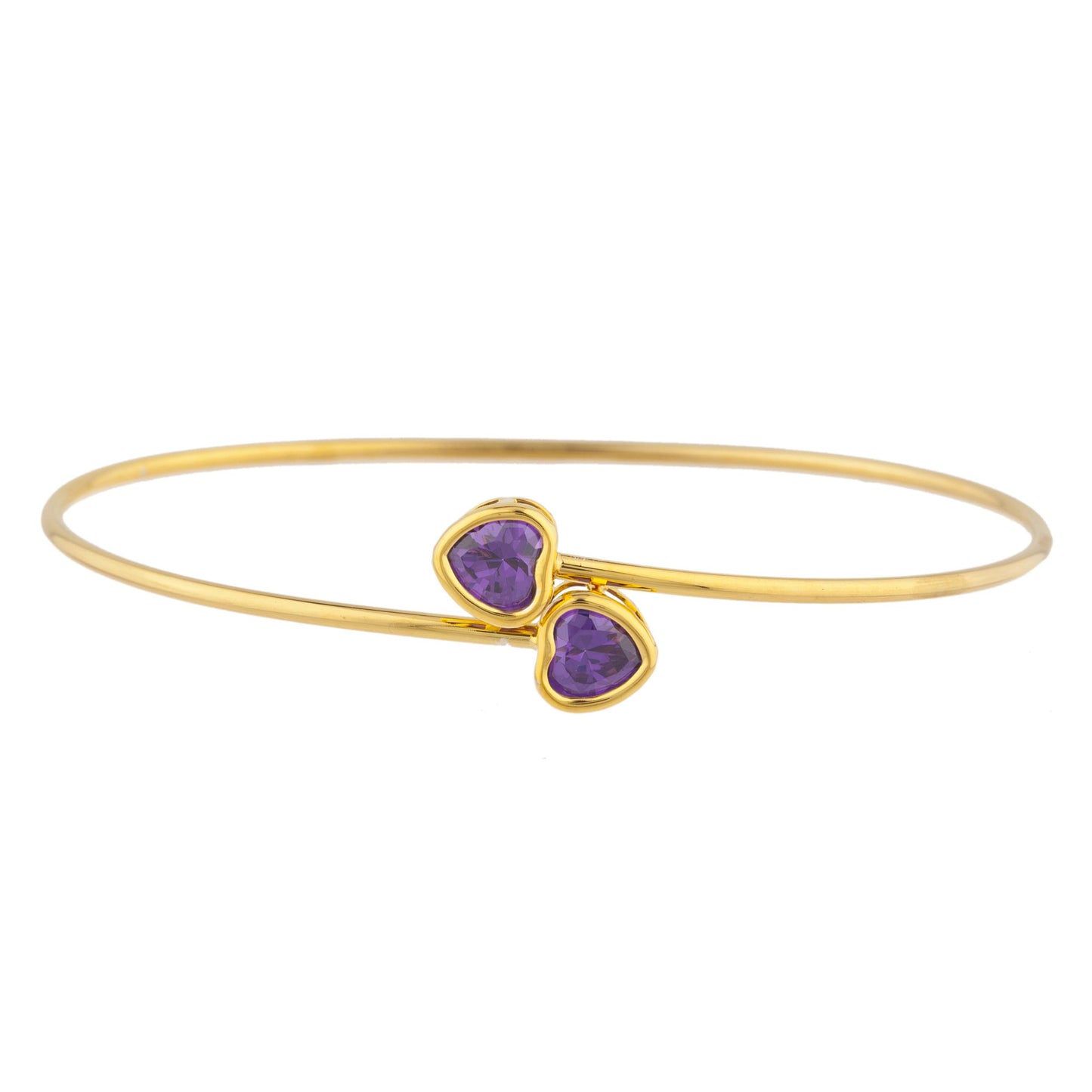 14Kt Gold Amethyst Heart Bezel Bangle Bracelet