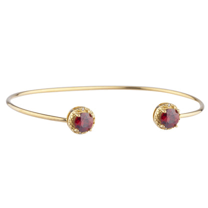 14Kt Yellow Gold Plated Garnet & Diamond Round Bangle Bracelet