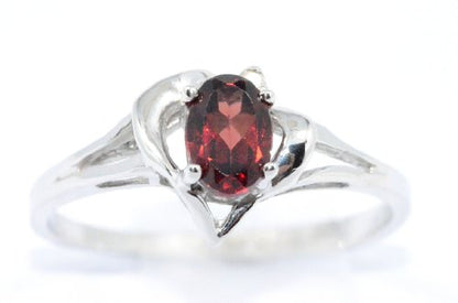 0.50 Ct Garnet & Diamond Oval Heart Ring .925 Sterling Silver Rhodium Finish