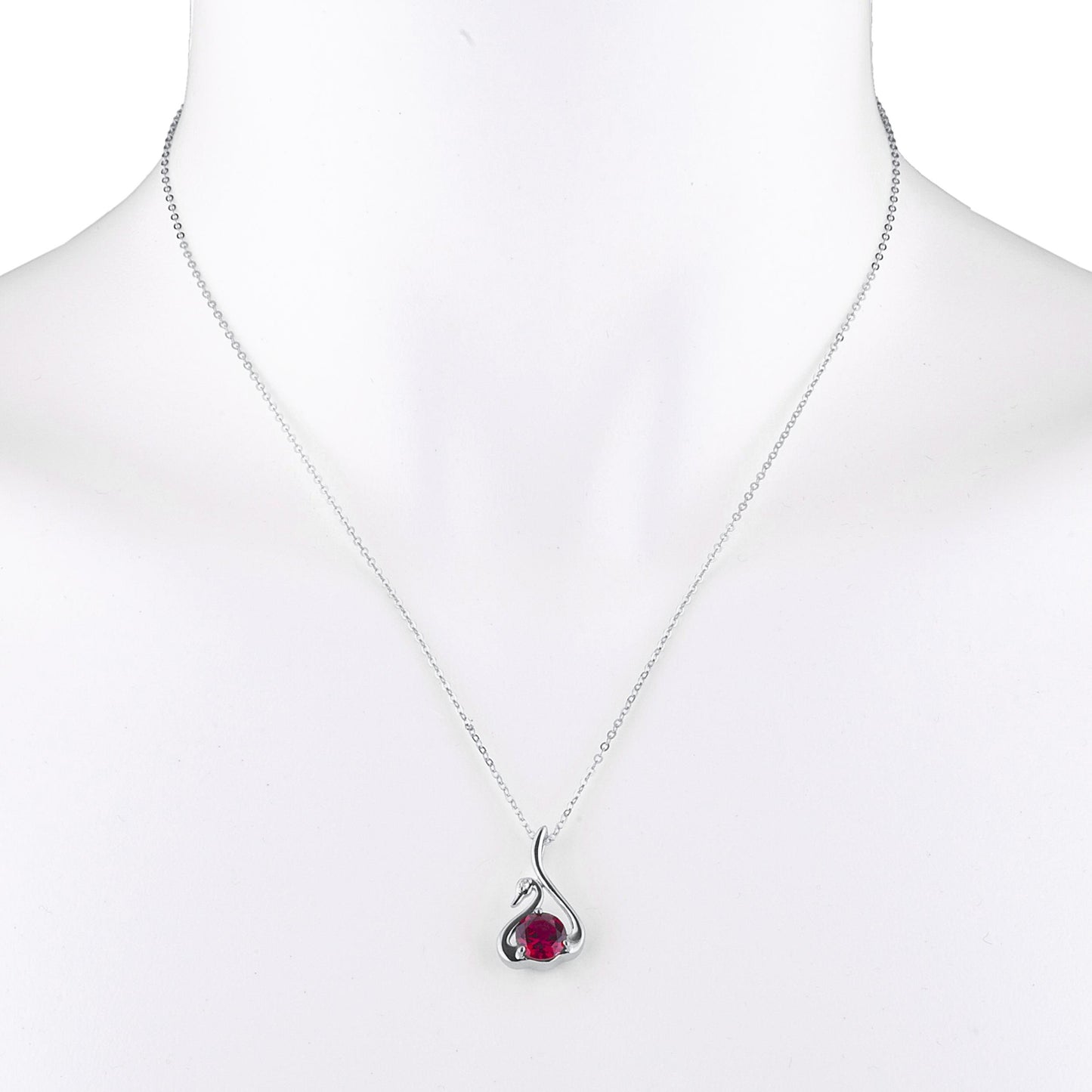 Created Ruby & Diamond Swan Pendant .925 Sterling Silver