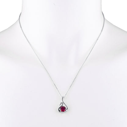 Created Ruby & Diamond Swan Pendant .925 Sterling Silver