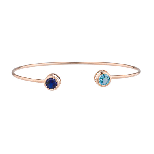 Created Blue Sapphire & Blue Topaz Round Bezel Bangle Bracelet 14Kt Rose Gold Plated Over .925 Sterling Silver