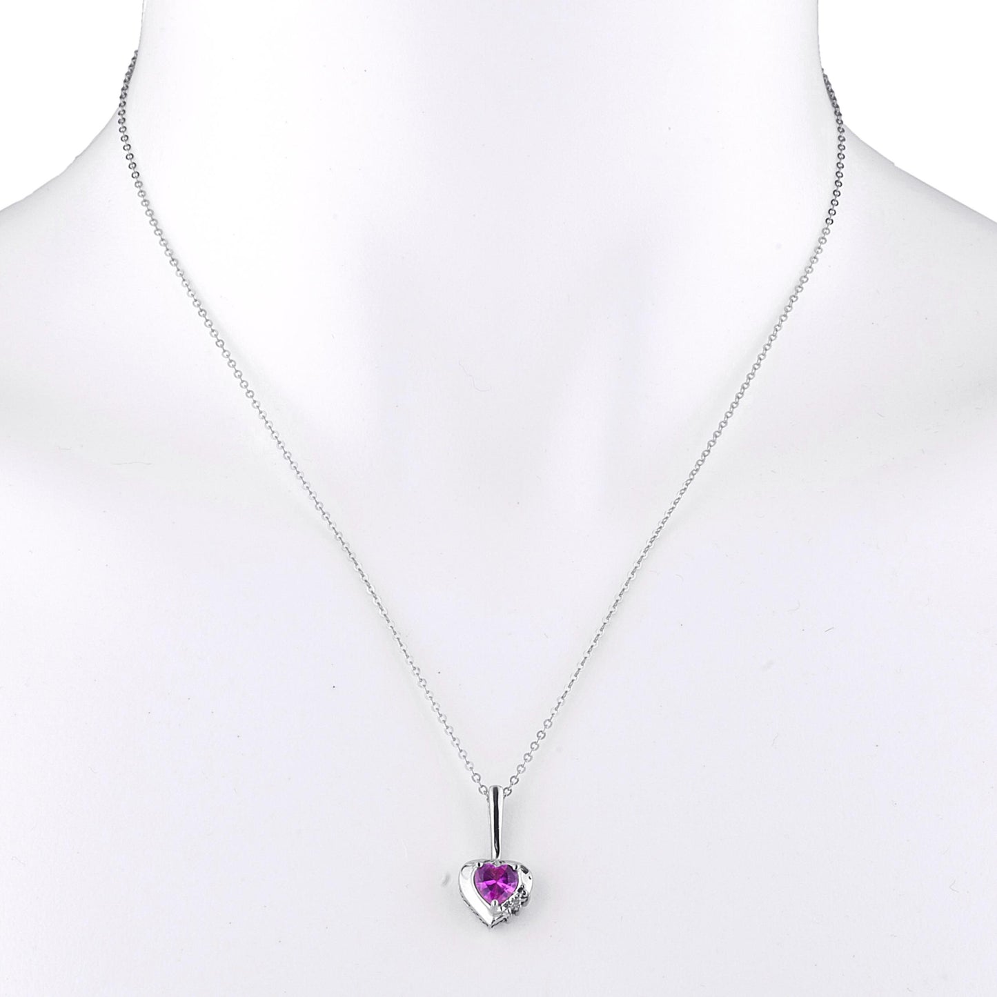 Pink Sapphire & Diamond Heart Pendant .925 Sterling Silver