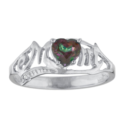 14Kt Gold Natural Mystic Topaz & Diamond Heart Mom Ring