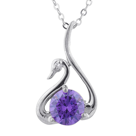 Alexandrite & Diamond Swan Pendant .925 Sterling Silver