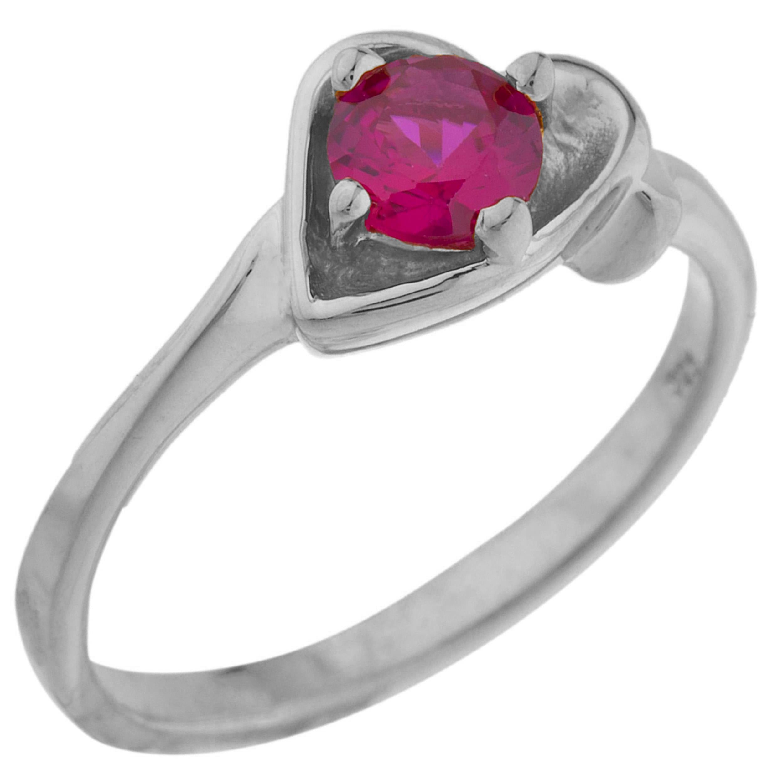 14Kt Gold Created Ruby Round Heart Ring