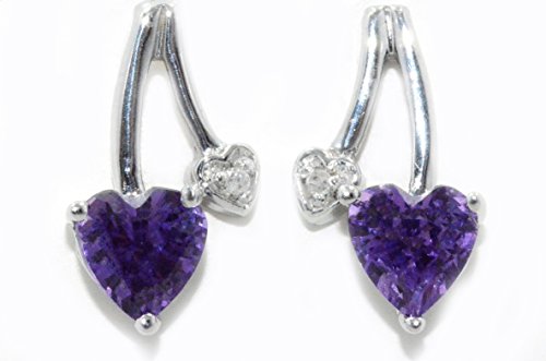 1 Ct Alexandrite Heart Diamond Stud Earrings .925 Sterling Silver