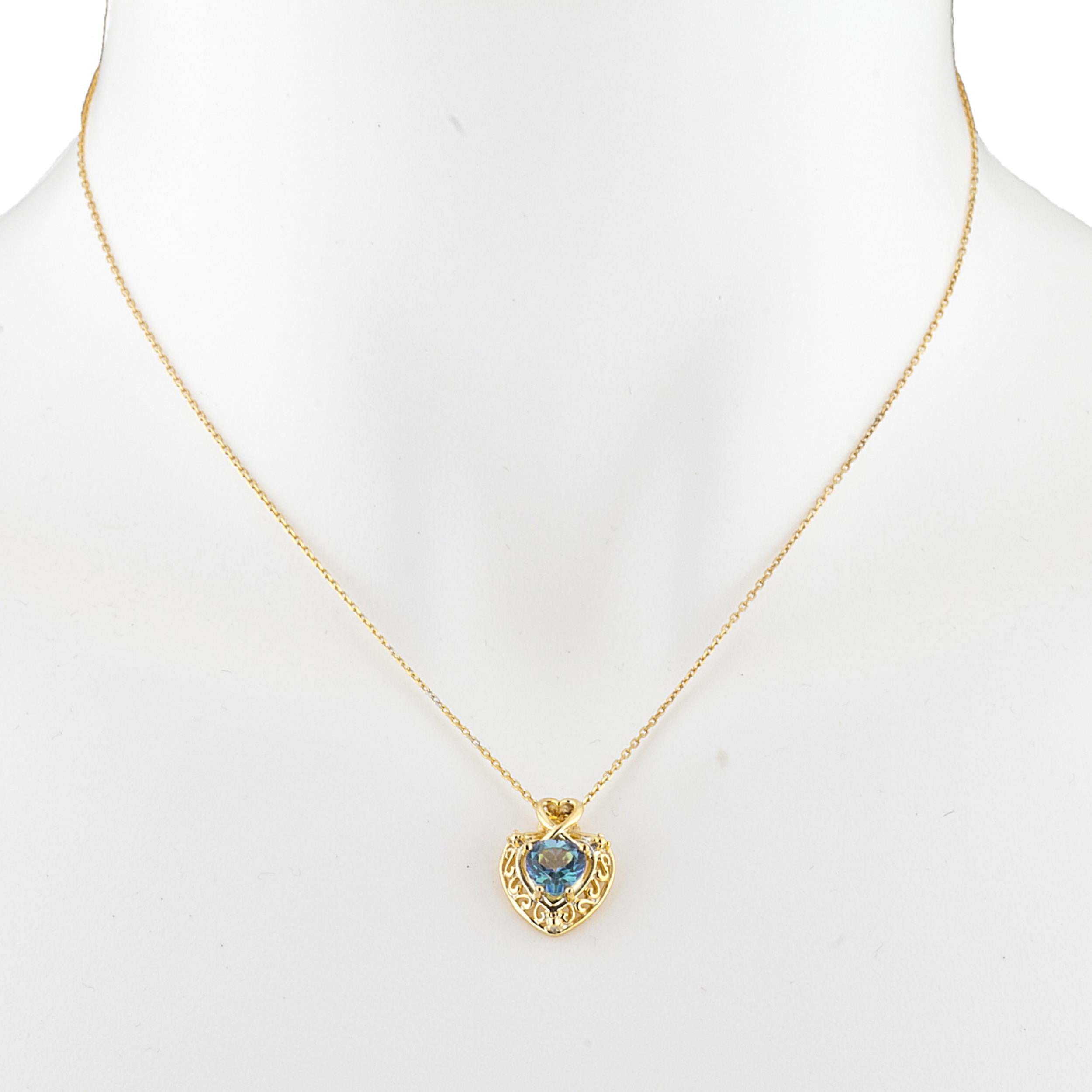 14Kt Gold Natural Blue Mystic Topaz Heart Design Pendant Necklace