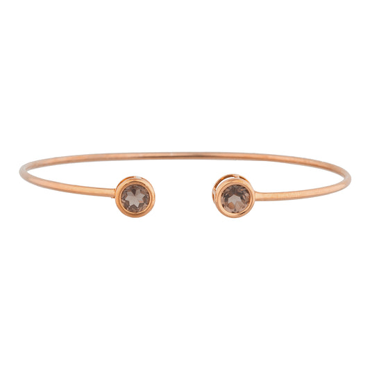 14Kt Rose Gold Plated Genuine Smoky Topaz Round Bezel Bangle Bracelet