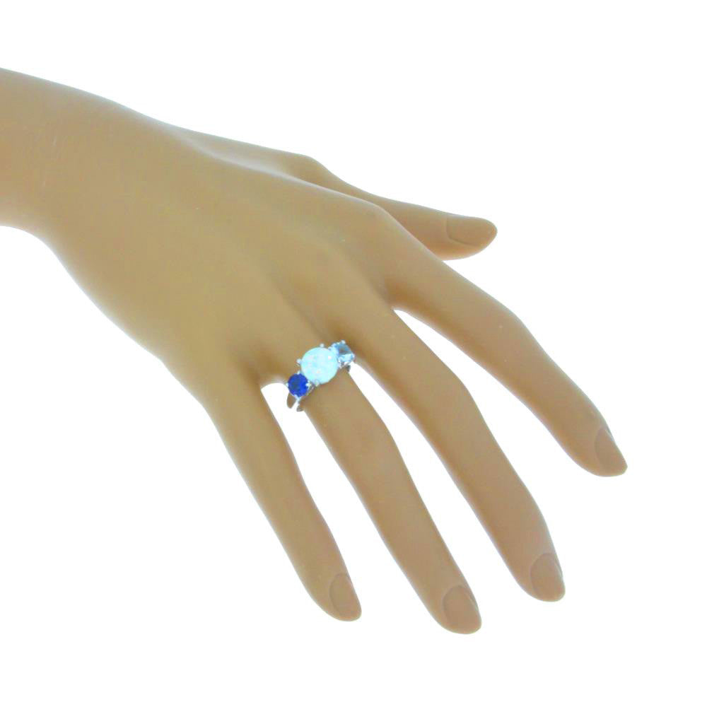 Opal Blue Sapphire & Aquamarine Ring .925 Sterling Silver