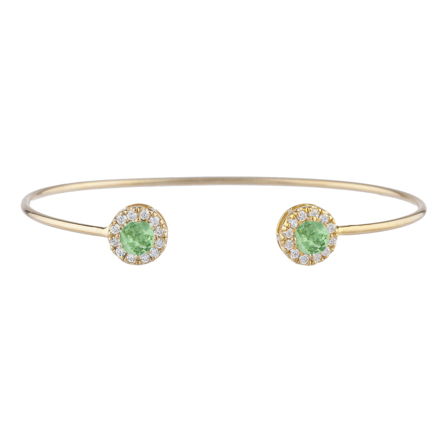 14Kt Gold Green Sapphire Halo Design Bangle Bracelet