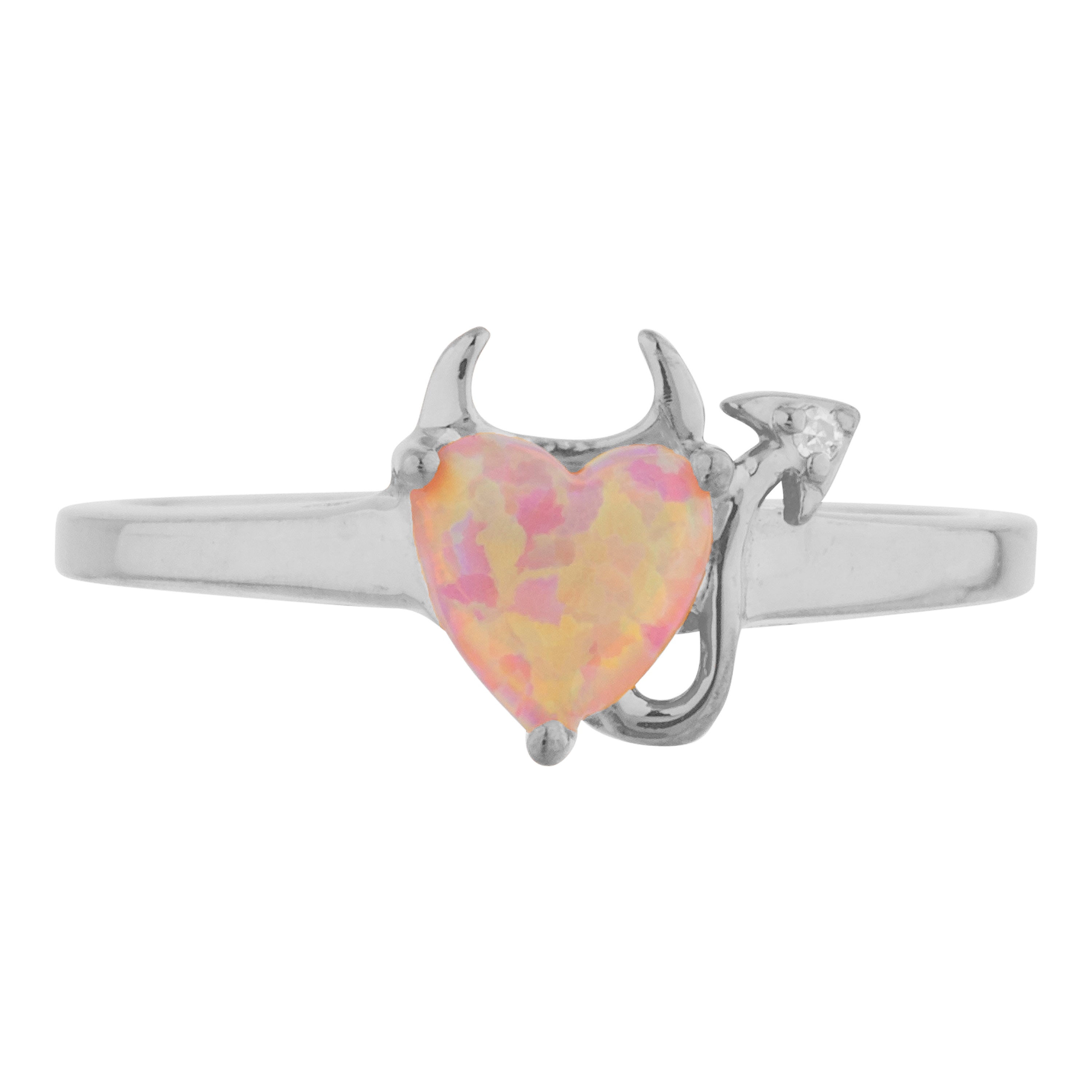 14Kt Gold Pink Opal & Diamond Devil Heart Ring