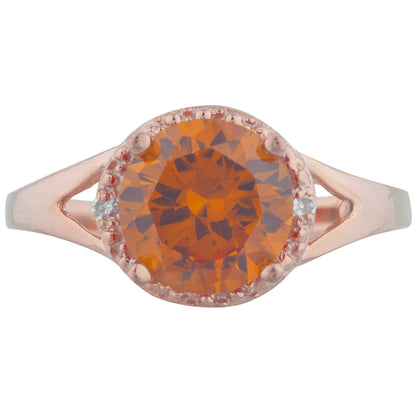 14Kt Gold 2 Ct Orange Citrine & Diamond Halo Design Round Ring