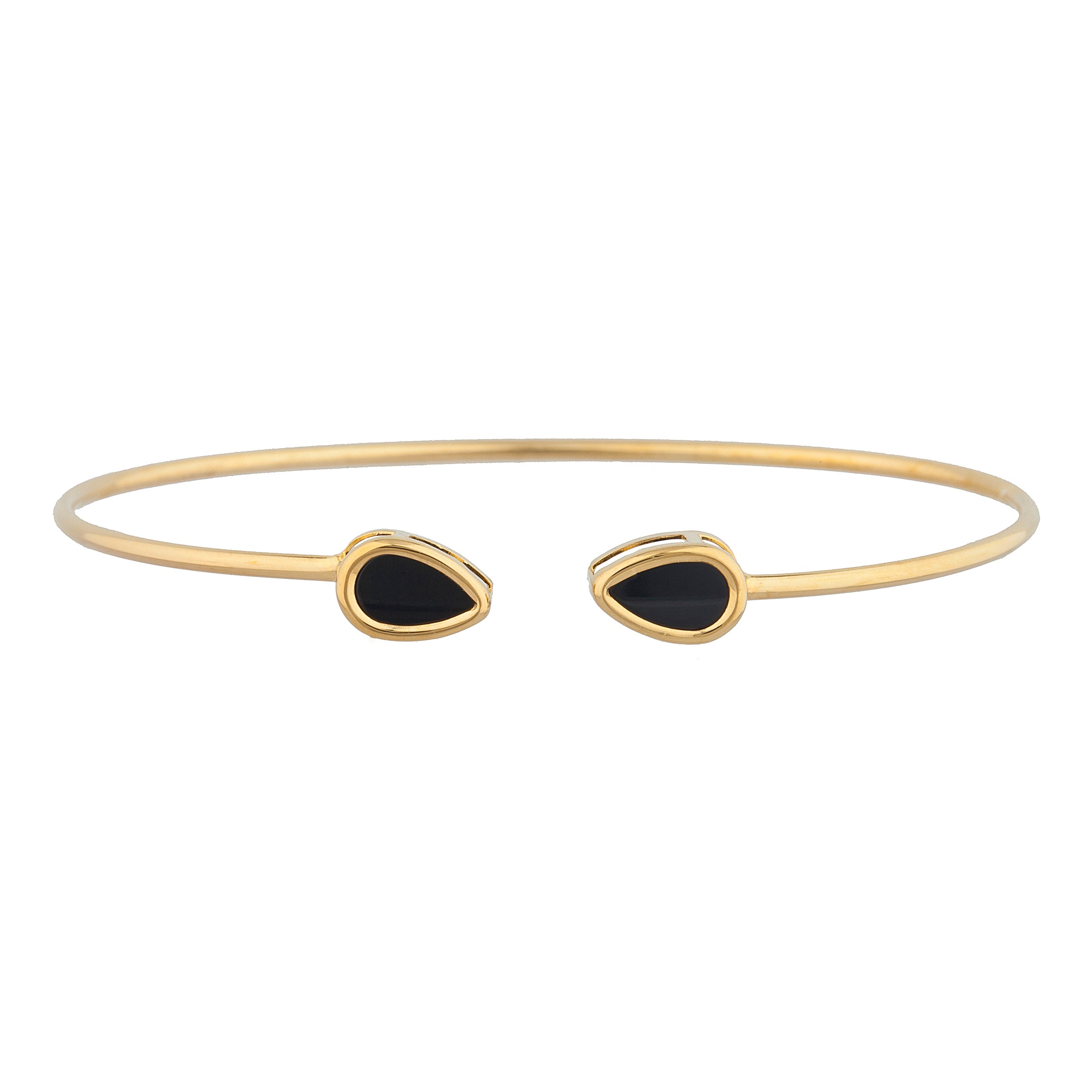 14Kt Gold Genuine Black Onyx Pear Bezel Bangle Bracelet
