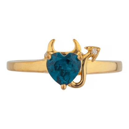 14Kt Gold London Blue Topaz & Diamond Devil Heart Ring