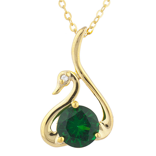 14Kt Yellow Gold Plated Emerald & Diamond Swan Pendant