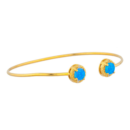 14Kt Yellow Gold Plated Blue Opal & Diamond Round Bangle Bracelet