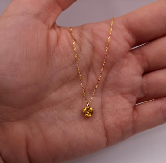 14Kt Gold Citrine Heart Pendant Necklace
